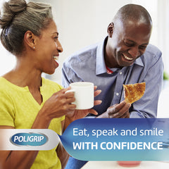 Packaging of Poligrip Flavour Free Denture Adhesive 40g