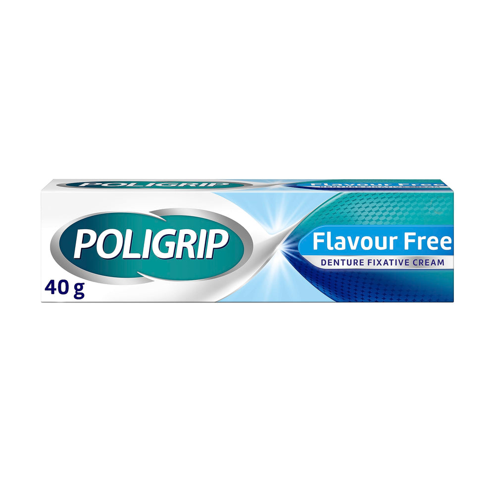 Poligrip Flavour Free Denture Adhesive 40g pack shot