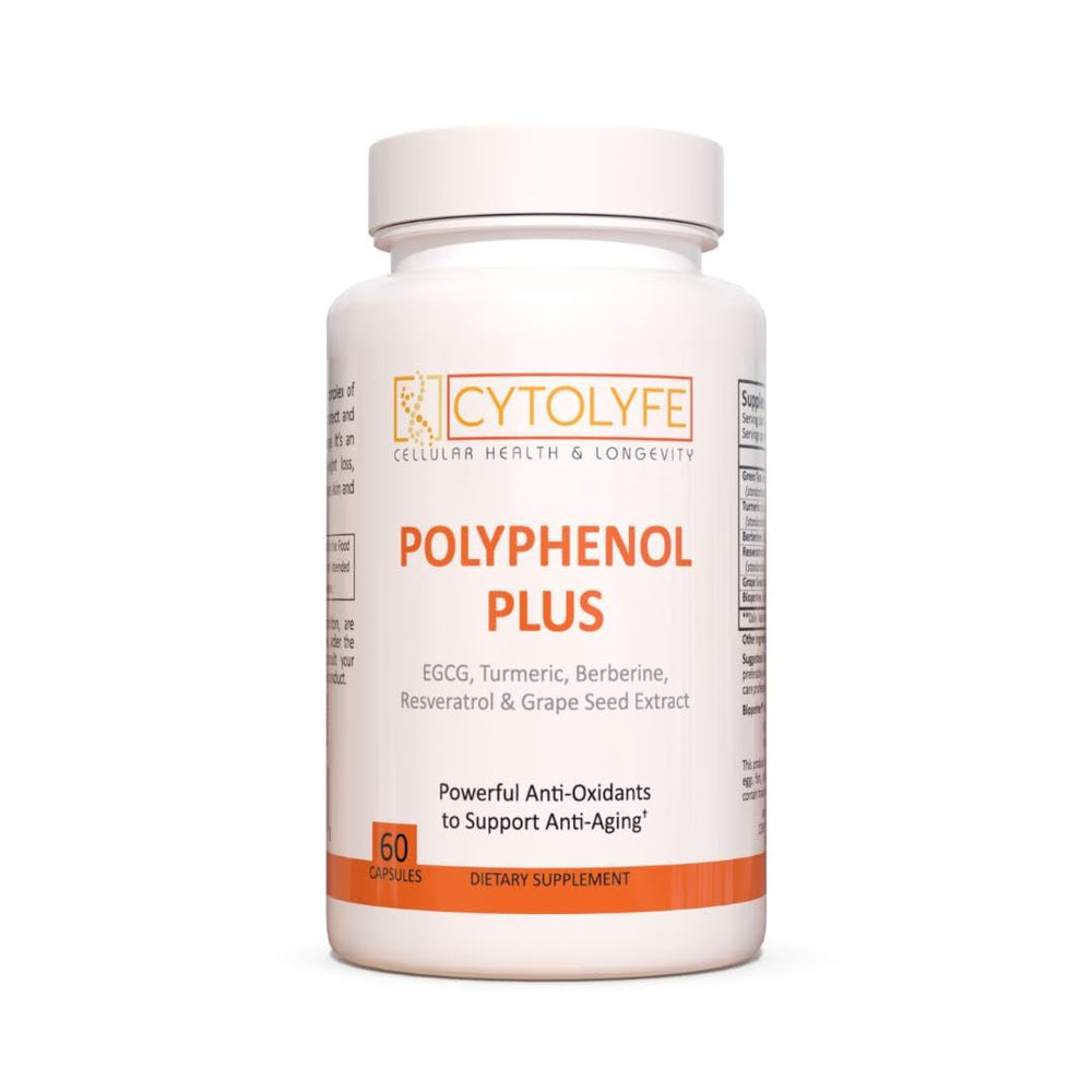 Bottle of Polyphenol Plus with therapeutic dose label