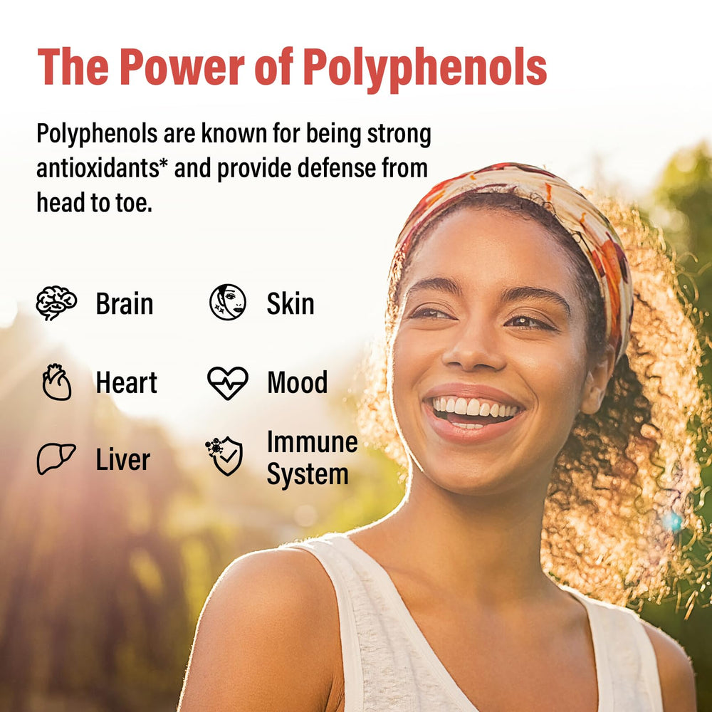 Plant-based antioxidant polyphenols supplement on white background