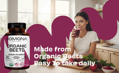 Lifestyle shot of Pomona Wellness Beetroot Powder with healthy foods