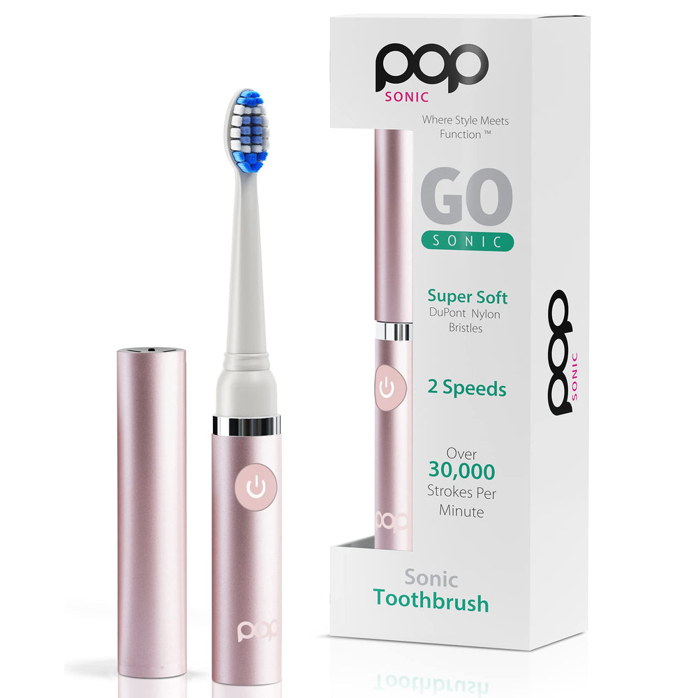 Pop Sonic Metallic Rose travel toothbrush with cap