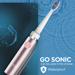 Ergonomic and compact design of Pop Sonic metallic rose toothbrush