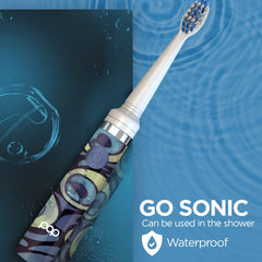 Package contents: Go Sonic toothbrush, replacement head, AAA battery, instruction manual