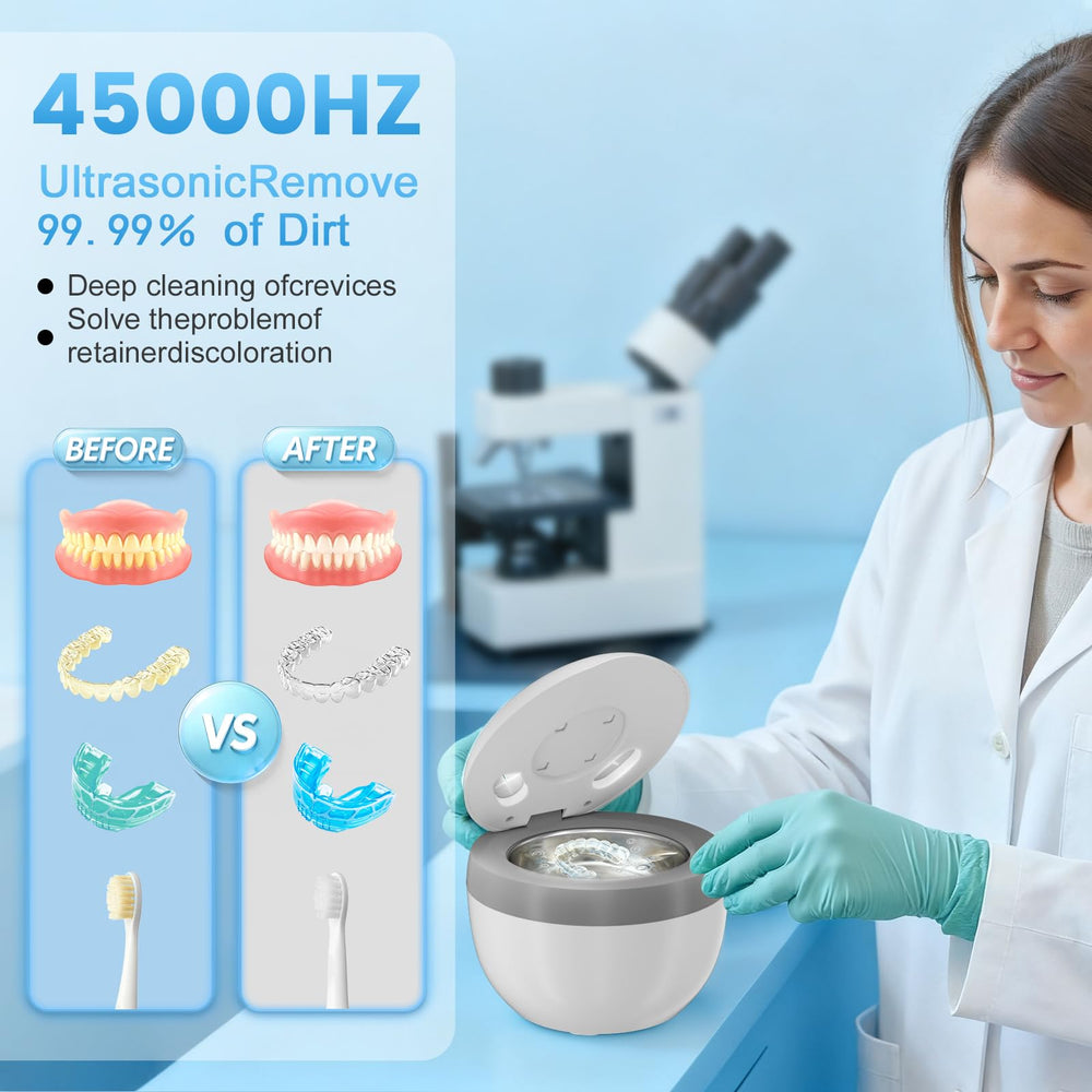 Portable denture and braces cleaner with 200ml capacity