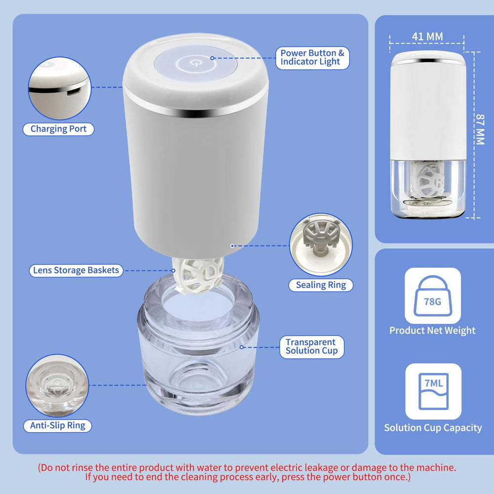 Side view of ivory white contact lens cleaner