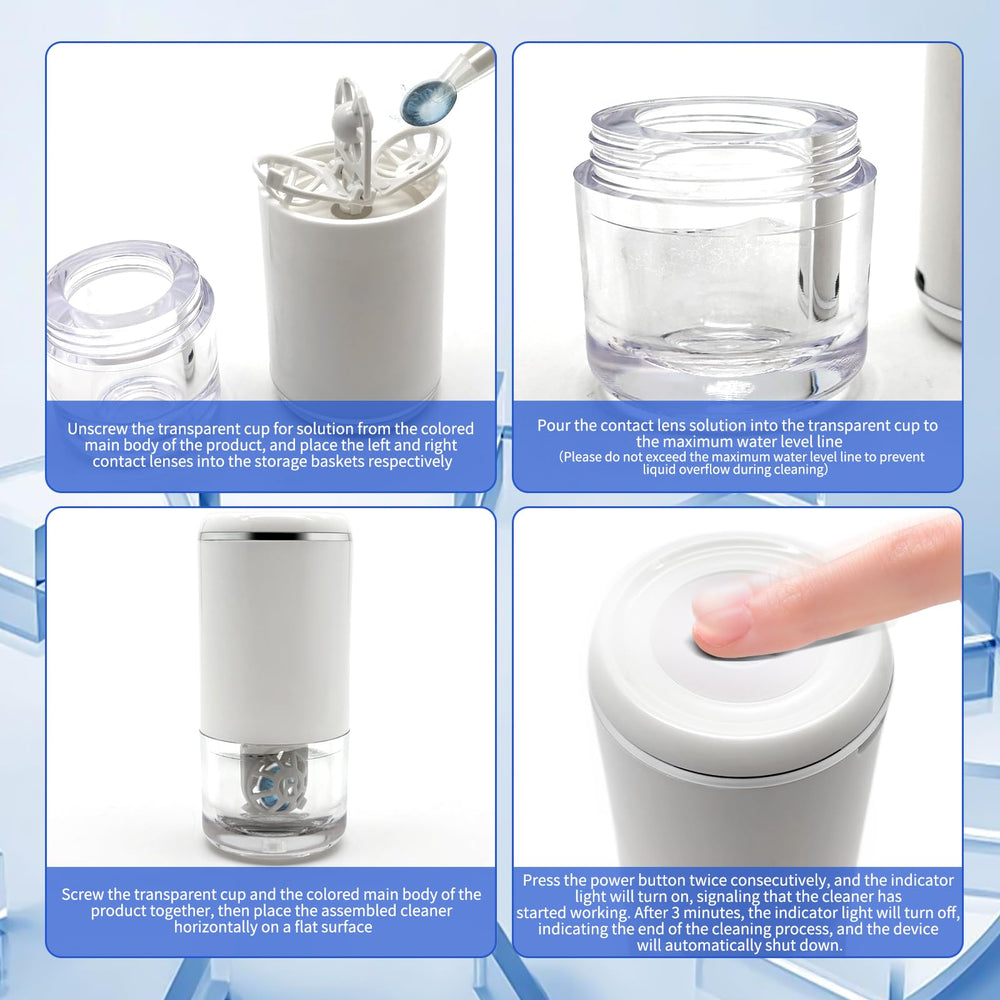 USB charging port on portable ivory white contact lens cleaner