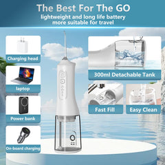 Flosser showing four adjustable modes and ergonomic handle