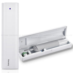 Front view of white portable electric toothbrush case