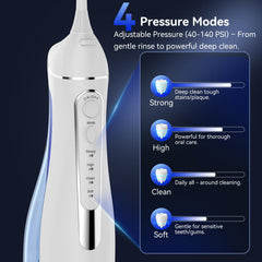 Portable oral irrigator with four cleaning modes for braces and gum care