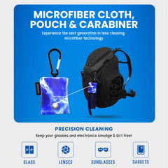 Water-resistant pouch with cloth and clip for on-the-go cleaning