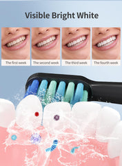 Four replacement brush heads included with pink travel toothbrush