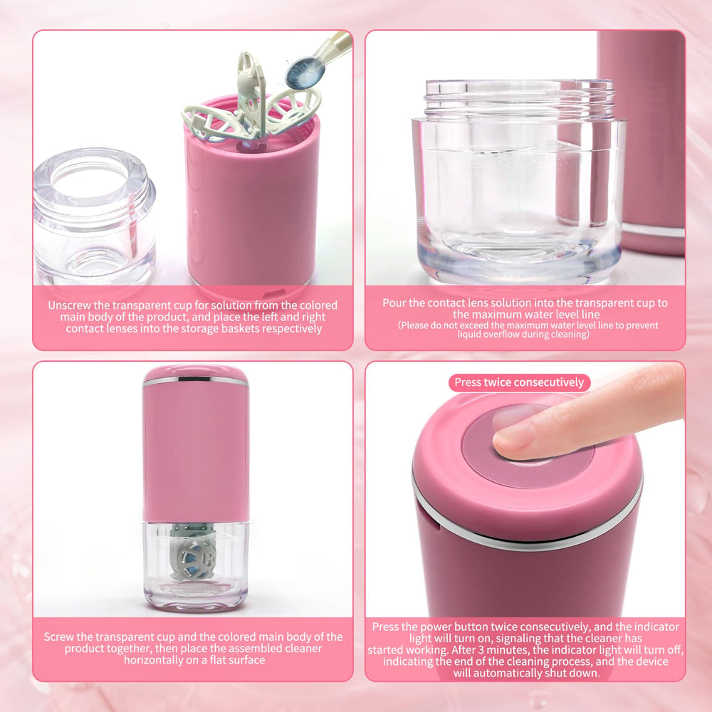 Compact travel-ready pink lens cleaner for soft lenses