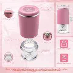 Two-click operation and LED indicators on pink cleaner