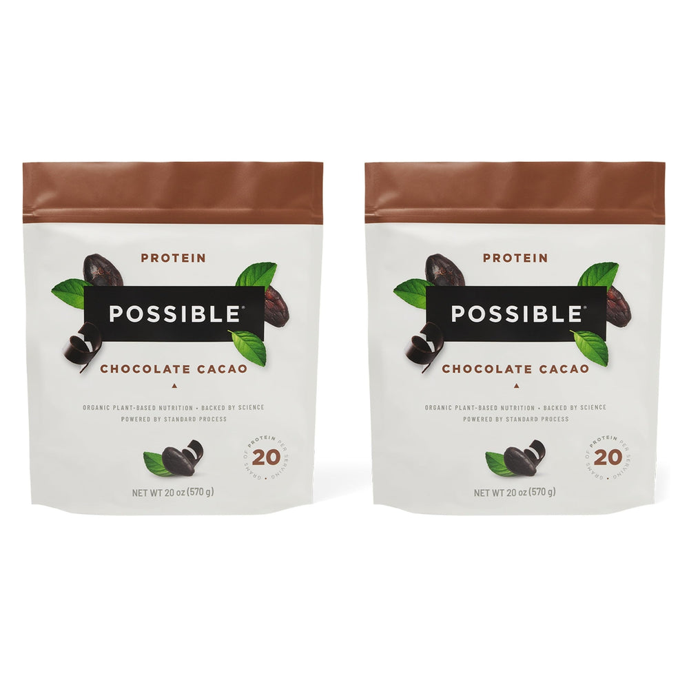 Possible Protein Powder Chocolate Cacao tub front shows a clean label vegan option