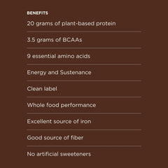 Possible protein powder chocolate cacao back-of-label shows nine essential amino acids