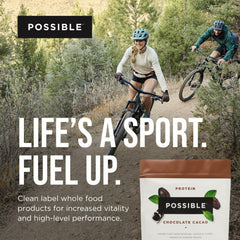 Possible protein powder chocolate cacao serving scoop ready for portable shakes