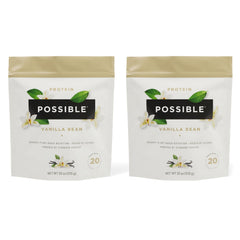 Possible Protein Powder Vanilla Bean tub highlights organic vegan nutrition for daily energy.