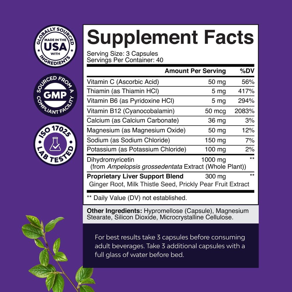 Layout showing post-drinking recovery ingredients