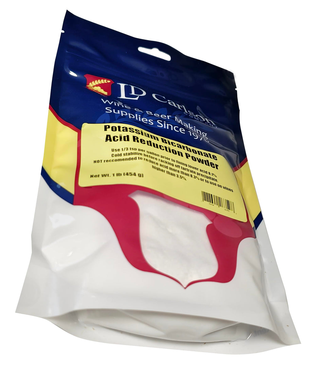 Close up of 1 lb bag of potassium bicarbonate