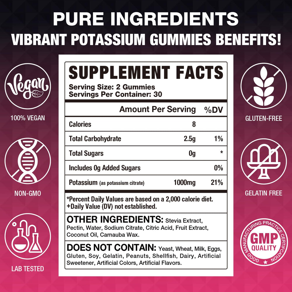 Close-up of Potassium Citrate Gummies bottle label