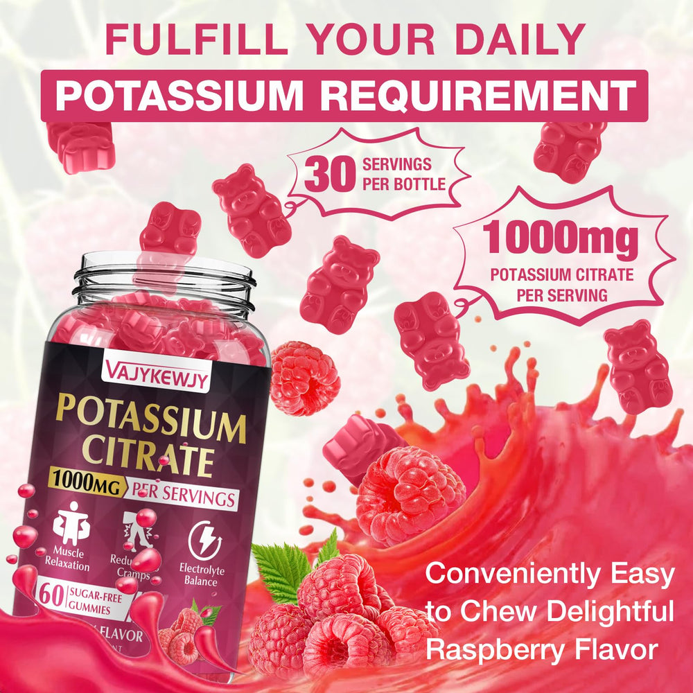 Gummies showing label highlighting 1000mg potassium per serving