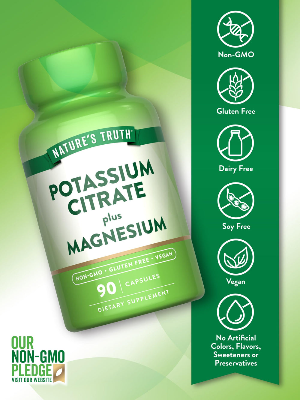 Graphic illustrating 99 mg potassium and 200 mg magnesium per serving