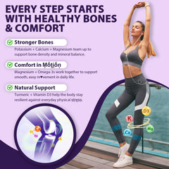 Calcium, Vitamin D3, K2 and B-vitamins imagery with gummies