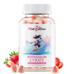 Potassium Gummies bottle with strawberry flavor front view