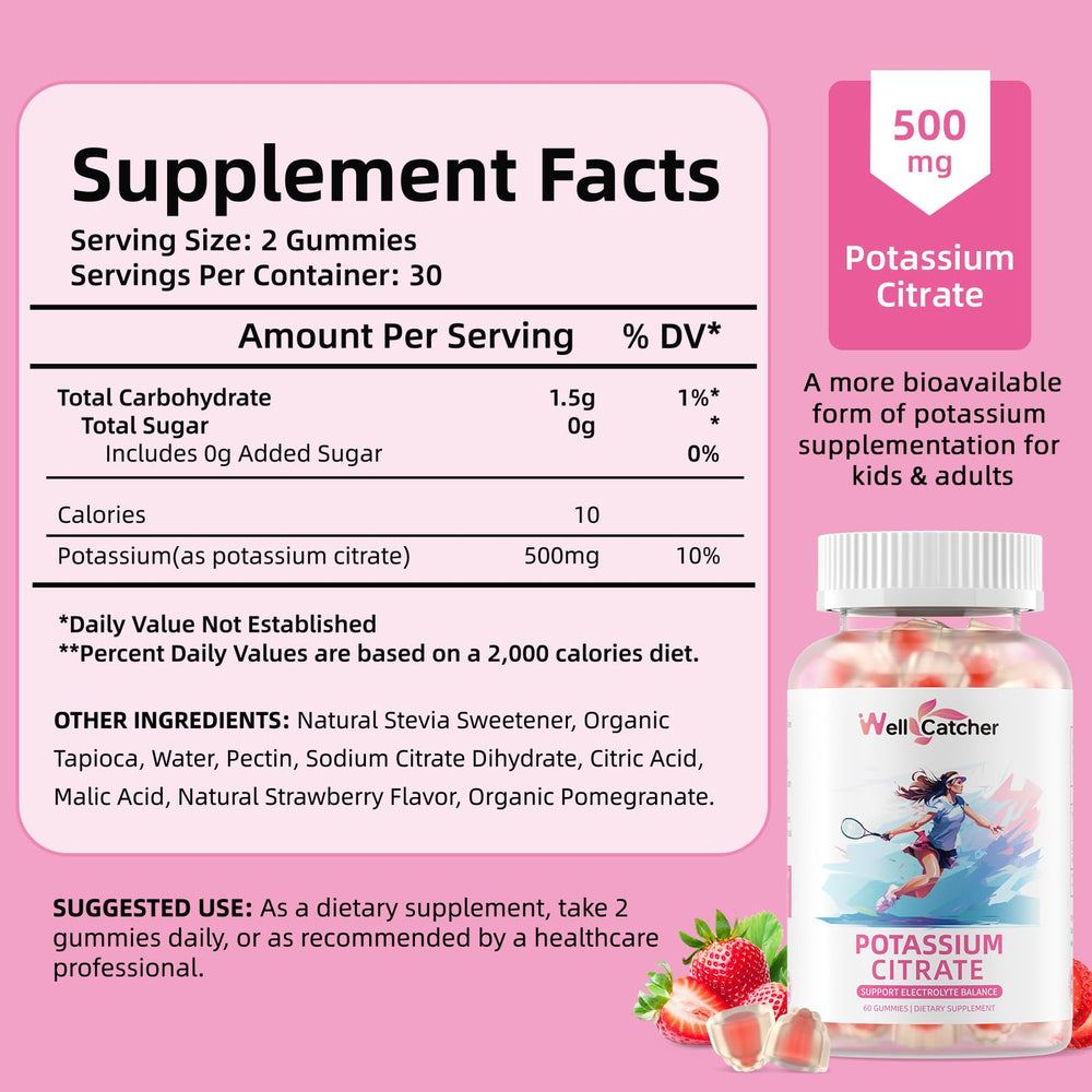 Strawberry potassium citrate gummies close-up