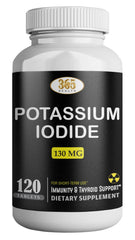 Front view of potassium iodide 130 mg KI tablets bottle