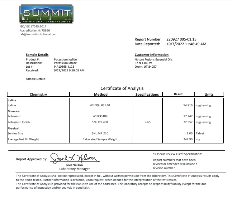USA-produced potassium iodide tablets with USP-grade KI