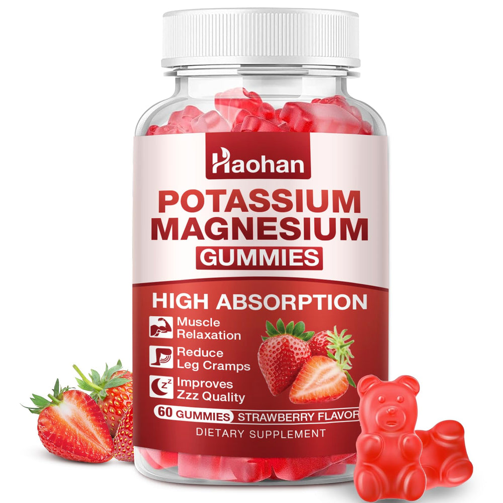 Potassium Magnesium Gummies bottle with strawberry flavor