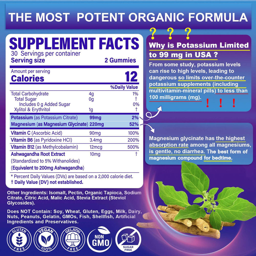 Potassium Magnesium Gummies ingredients panel