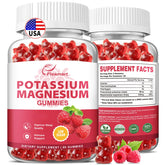 Potassium Magnesium Gummies Raspberry bottle label with 60 gummies (2 pack)