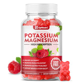 Front view of Potassium Magnesium Gummies Raspberry flavor bottle