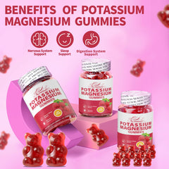 Bottle displaying Raspberry Potassium Magnesium Gummies