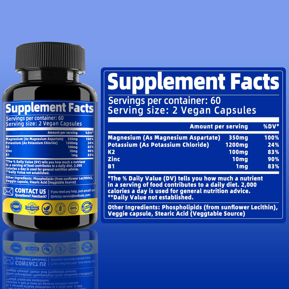 Ingredients: magnesium aspartate, potassium chloride, zinc, vitamins K2 and B1