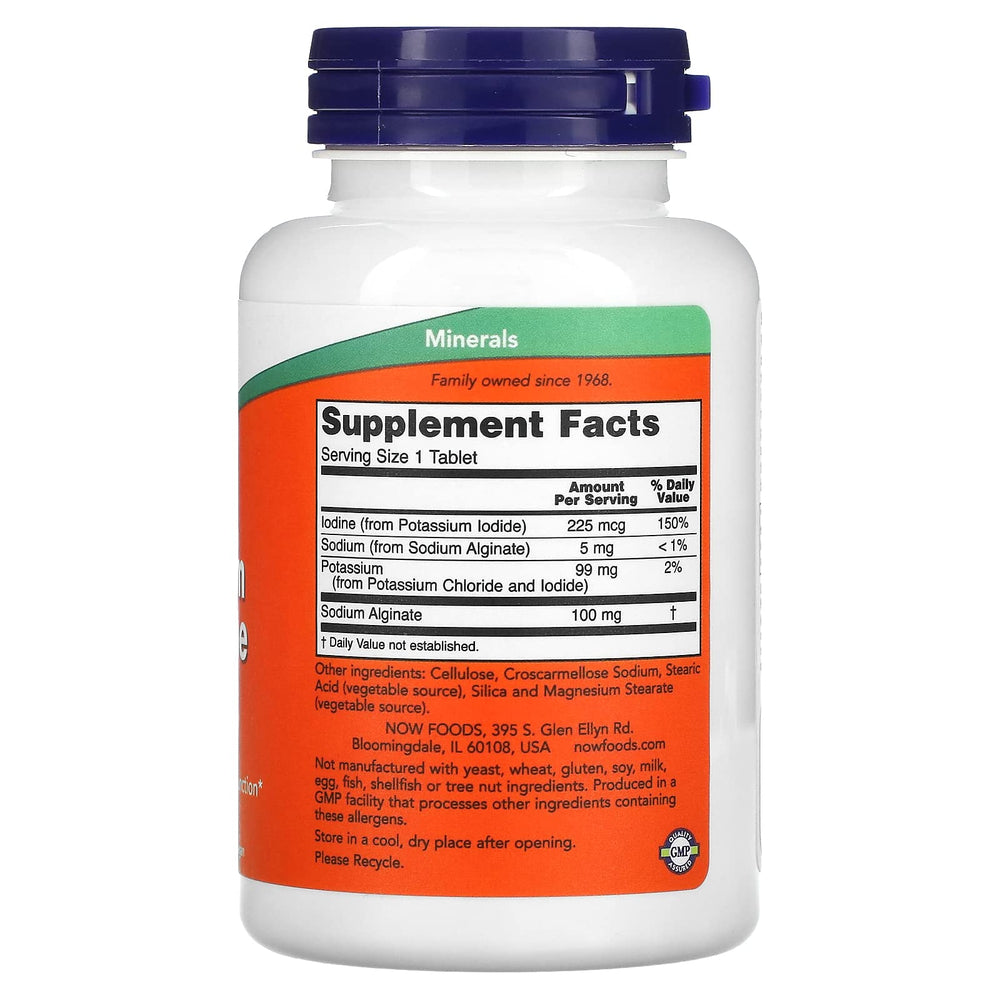 Bottle view of Now Foods Potassium Plus Iodine 180 Tablets
