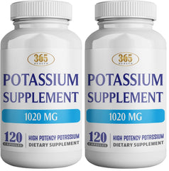 Bottle label for 365 Health Potassium Supplement 1020 mg