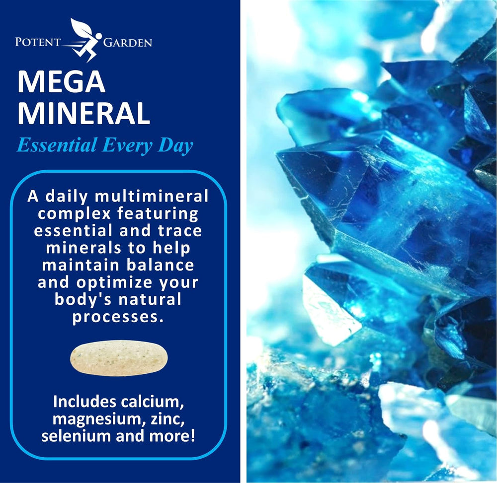 Close-up of Mega Minerals label highlighting minerals