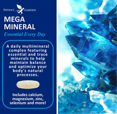 Close-up of Mega Minerals label highlighting minerals
