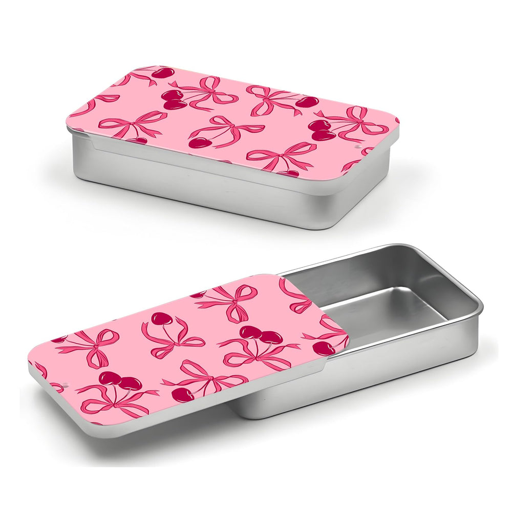 POTYHDC portable dental floss case with pink ribbon bow lid