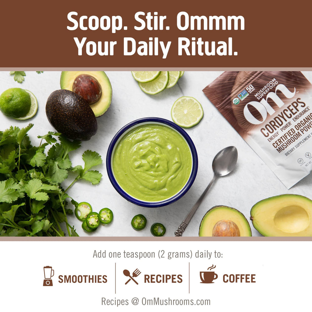 Powder being mixed into coffee, smoothies, or tea