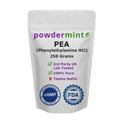 powdermint Phenylethylamine Beta Pea powder packaging designed for easy daily use.