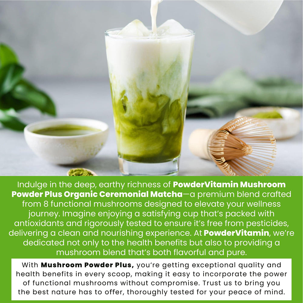 Bottle of PowderVitamin ceremonial mushroom matcha