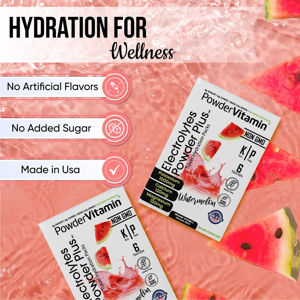 PowderVitamin electrolytes potassium 1000mg pack highlights strong electrolyte support.
