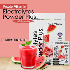 PowderVitamin electrolytes watermelon packet dissolving into water for a sugar-free boost.