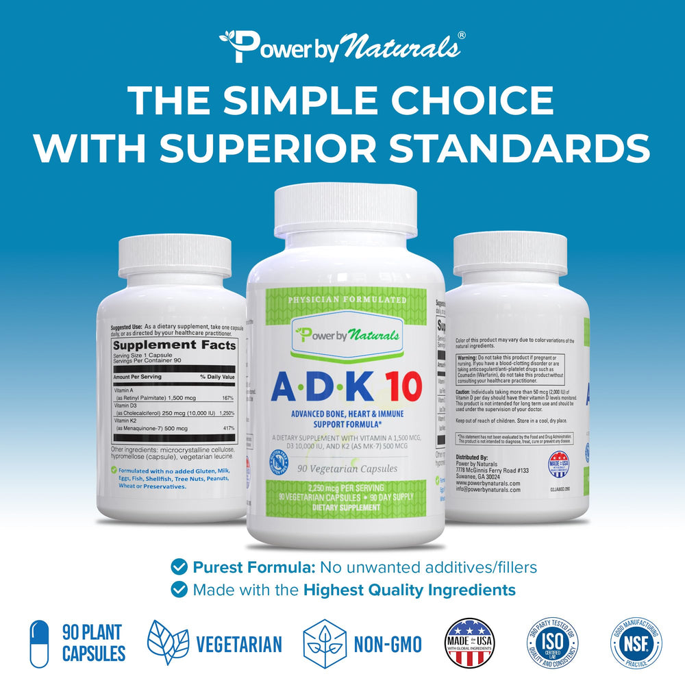 Gluten-free, vegetarian ADK 10 supplement packaging