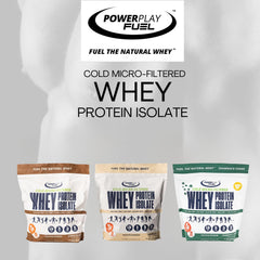 POWER PLAY FUEL Grass-fed whey protein photo emphasizes natural, grass-derived source with clean macros.